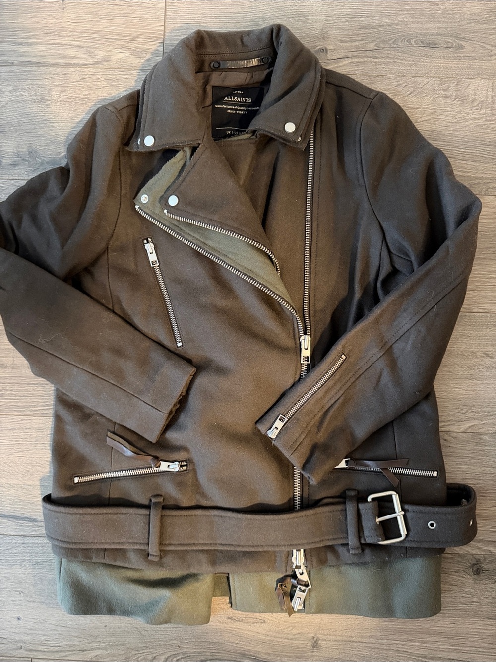 AllSaints Brown Wool Blend Motorcycle Jacket